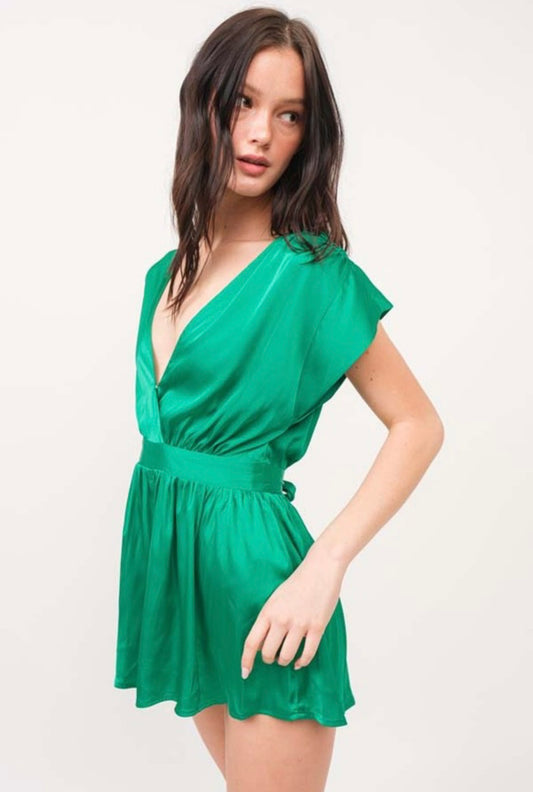 GREEN SATIN ROMPER